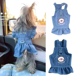 Classic Puppy Dog Denim Skirt Clothes with Buckle Spring Autumn Pet Jean Dress for Small Dogs Yorkshire Dresses mascotas Suit