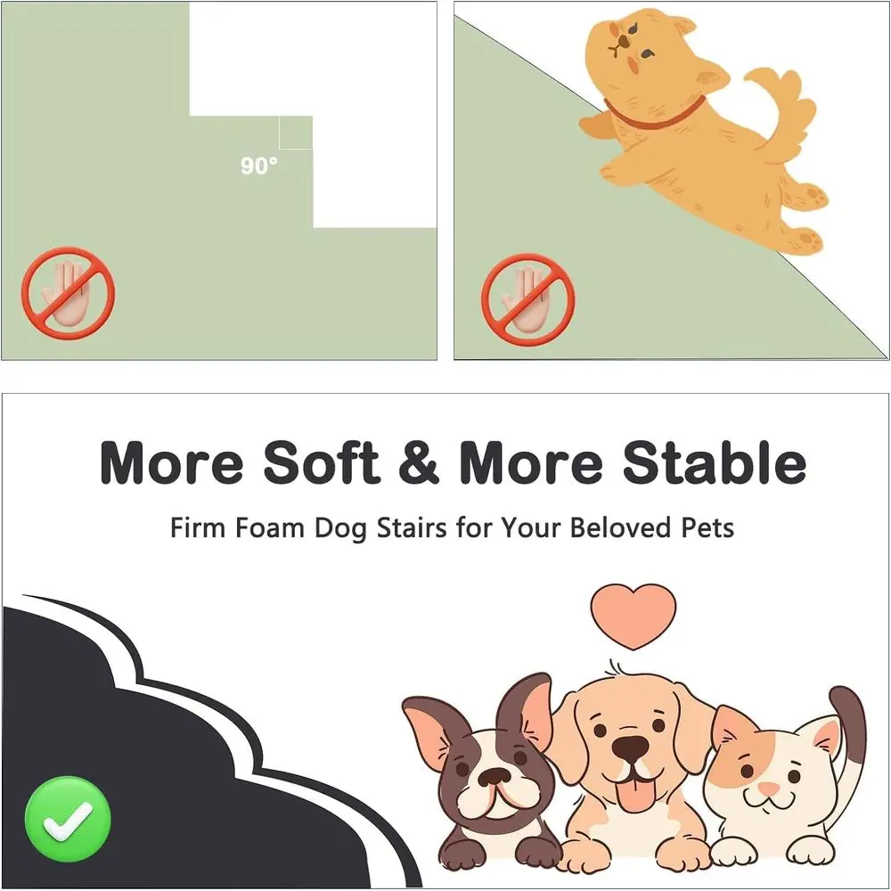منحدر درج الحيوانات الأليفة للكلاب الصغيرة: سهل الوصول إلى أسرة عالية، غطاء قابل للإزالة، خطوات إسفنجية متينة للحيوانات الأليفة المتوسطة والكبيرة