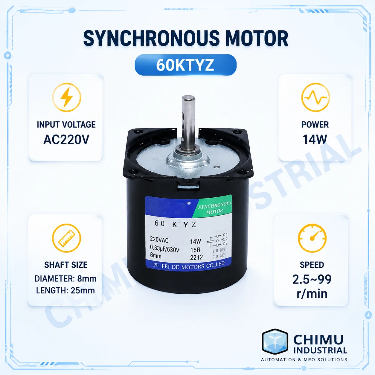 【CHIMU INDUSTRIAL】 for 60KTYZ AC Geared Motor 220V 14W Permanent Magnet Synchronous Low Speed