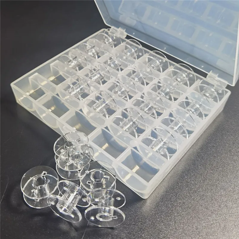 25Pcs Sewing Machine Bobbins Spools Plastic Metal Empty Bobbins Spools With Case Storage Box For Home Sewing Accessories Tools