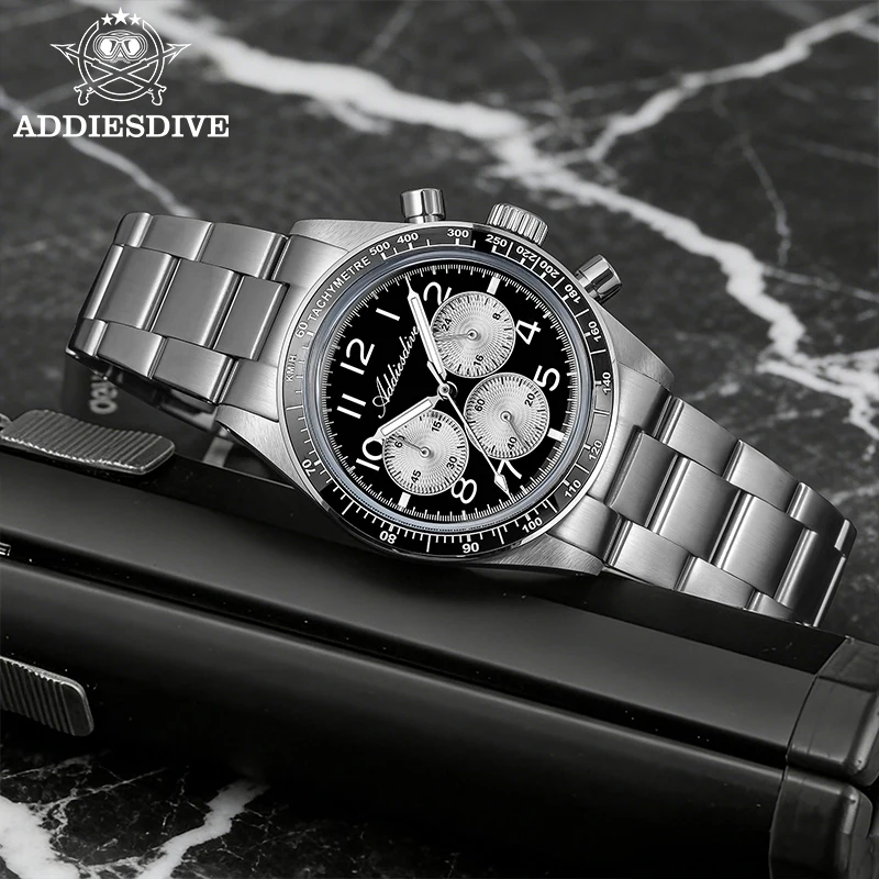 

ADDIESDVIE Casual NEW Panda Chronograph Men's Quartz Watches 0S20 Movement Bubble Mirror Glass Ceramic Bezel reloj hombre AD2543