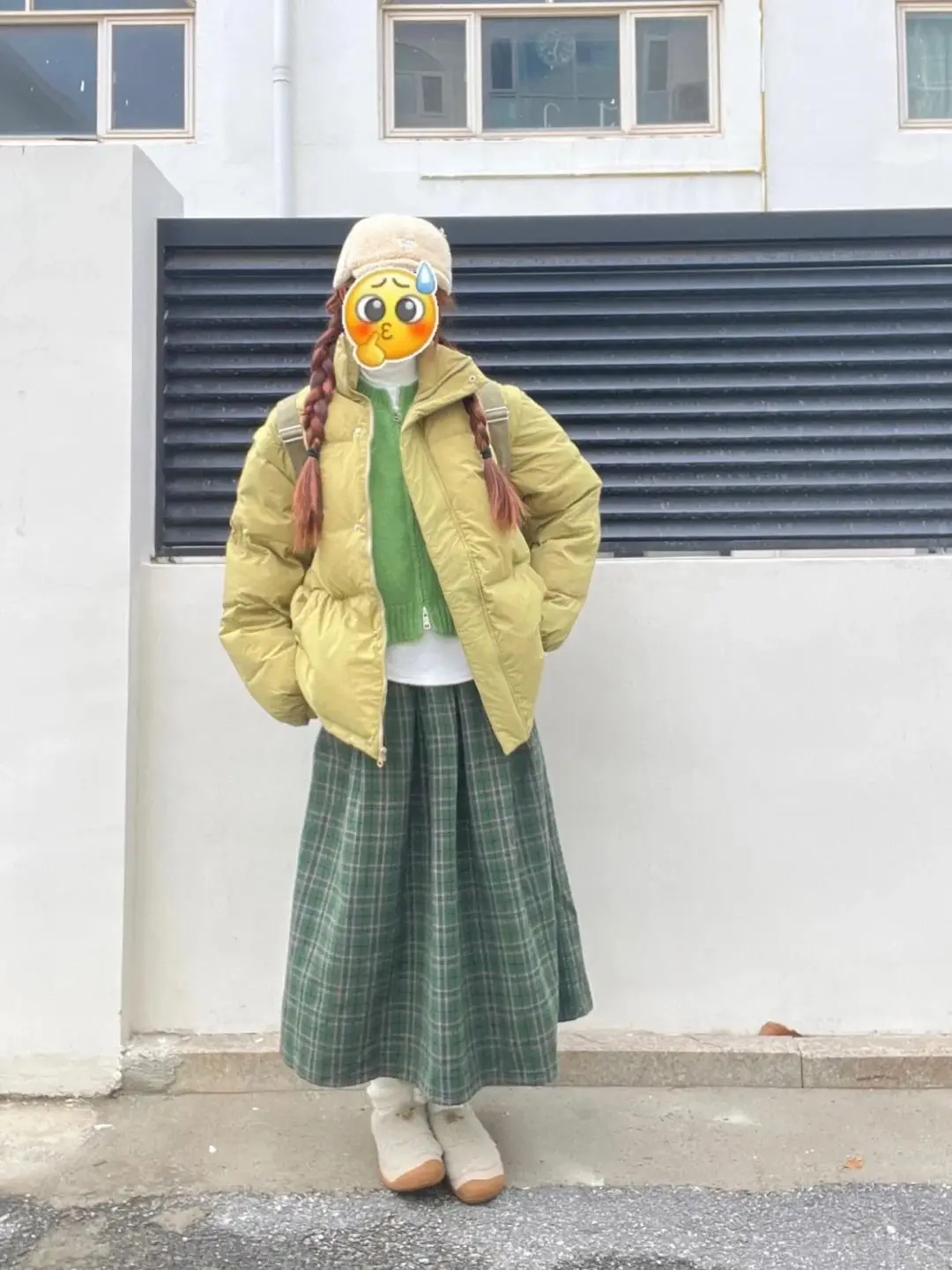 Gonna scozzese in lana sintetica verde foresta alla moda giapponese in stile preppy, vita elastica da donna, linea ad A, stile retrò caldo