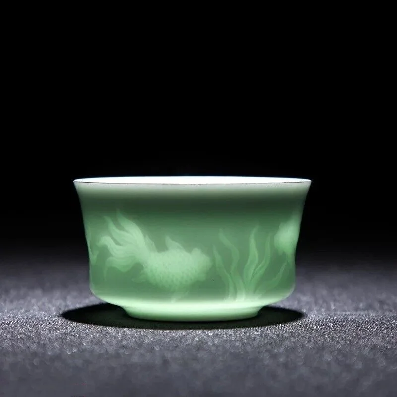 

Chinese Collectible Tea Cups Creative Ceramic Hand Carved Teacup Jingdezhen Celadon Master 80ml