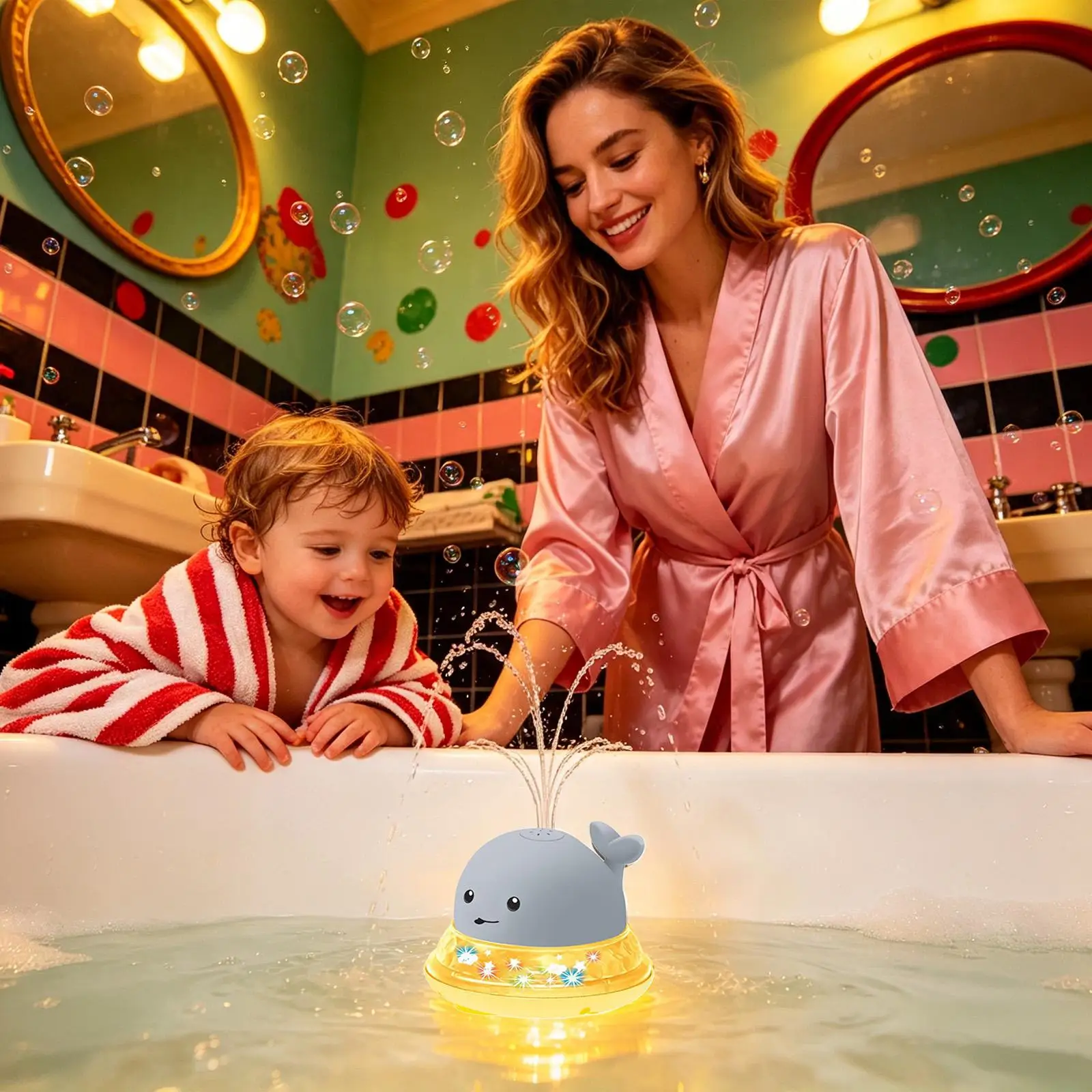 Electric Whale Baby Bath Toy, Spray Water Bath Ball with LED Light Music, Kids Shower Bathtub Playing Toy
