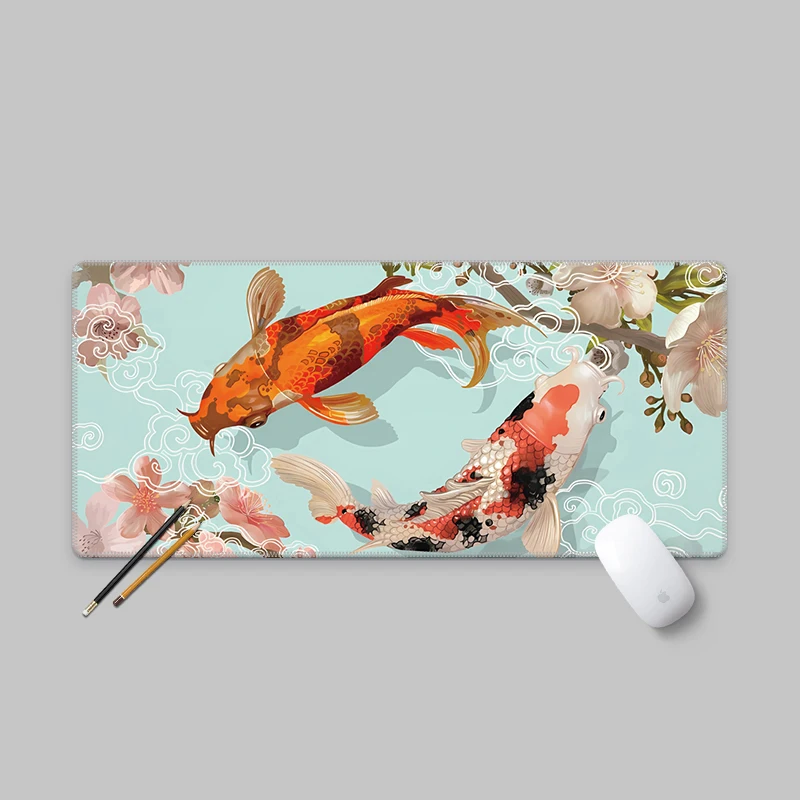Red Mausepad Chinese Good Luck Koi Bagua Mouse Pad Gaming Mat Office Gamer Accessories Keyboard Pad XXL Desk Pad Gamer Rug