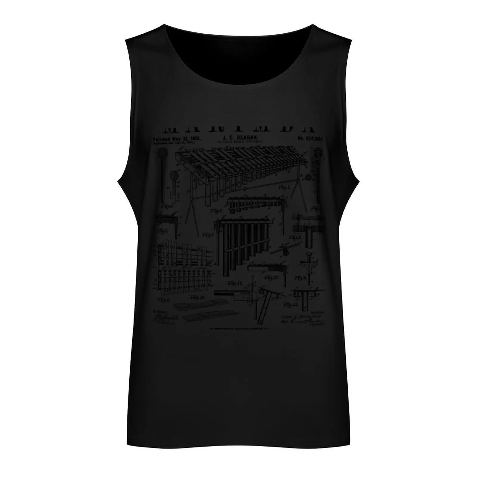 Marimba Player Percussion Musical Instrument Vintage Patent Tank Top Men's clothing brands t-shirts for men gym shirts