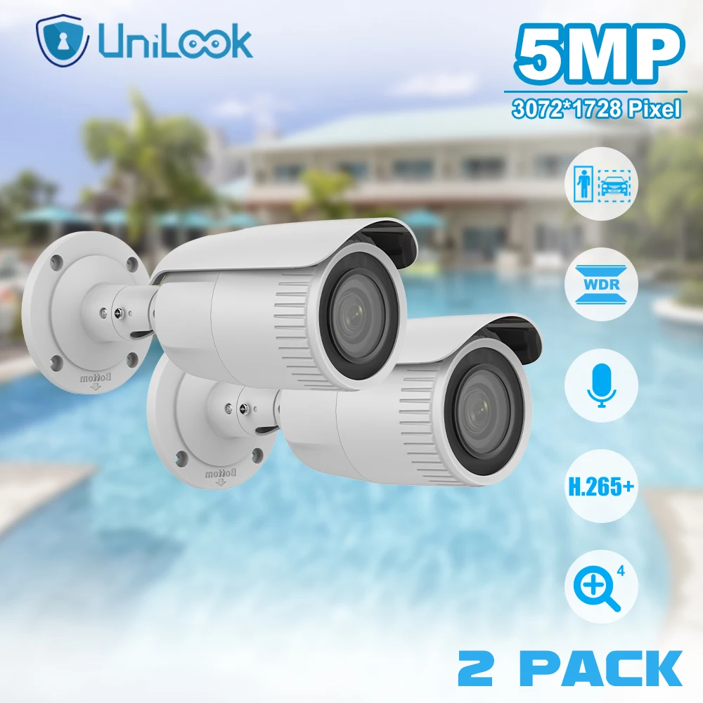 

Unilook 5MP MD 2.0 Varifocal Network Camera Outdoor IP67 H.265 One Way Audio POE IP Camera Human and Vehicle Detection
