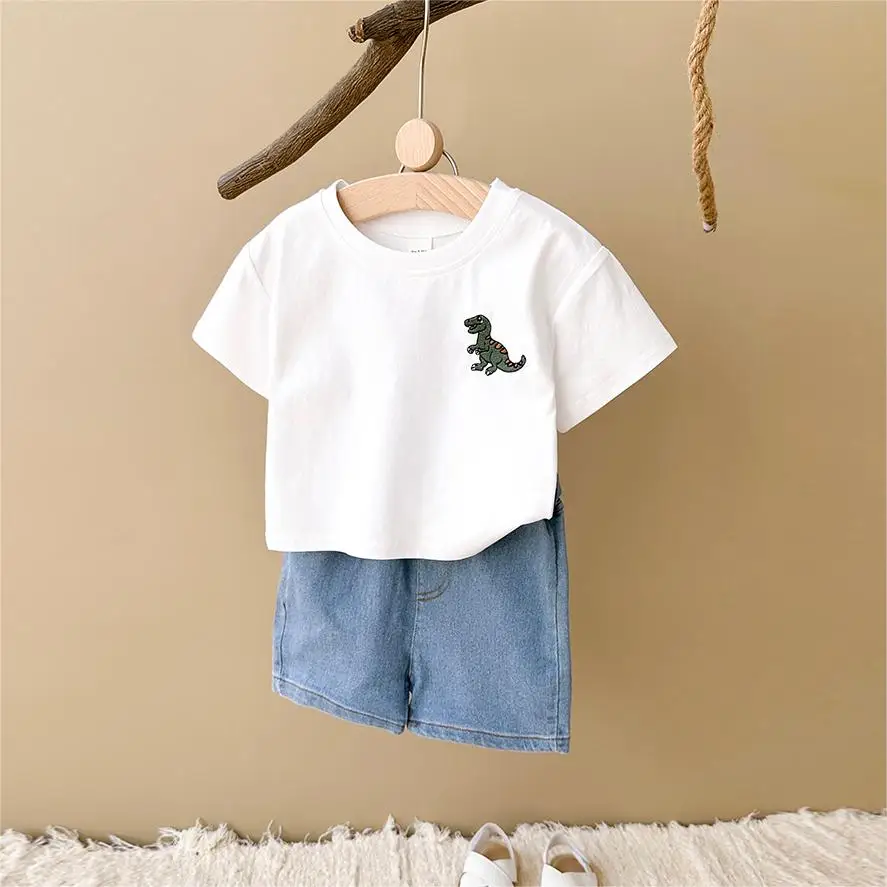 New Summer Baby Clothing Sets Boys Clothes Infant Suit Dinosaur Embroidery T-shirt Denim Toddler Outfit 2Pcs Kids Clothes 0-3Y