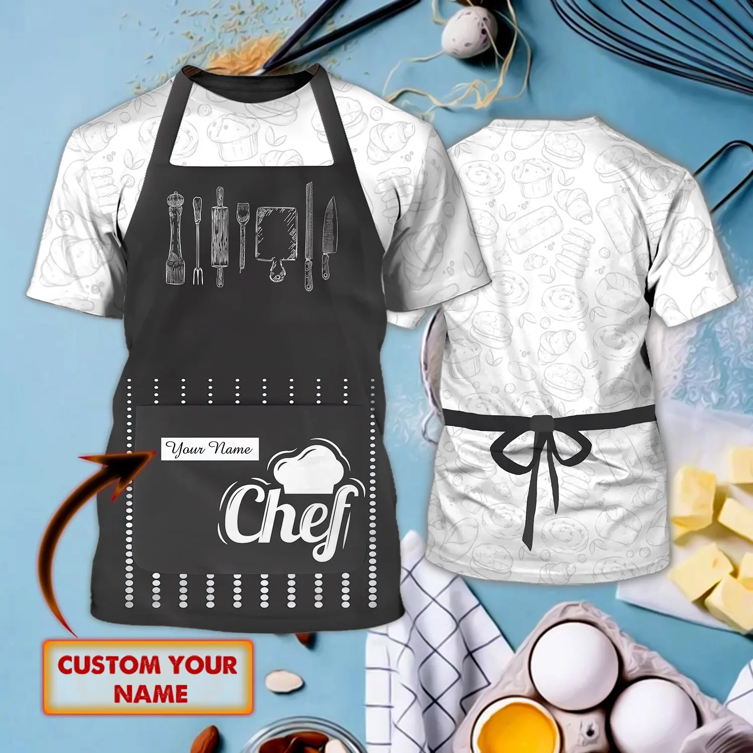 رائجة البيع موضة تي شيرت الشيف الطبخ اسم شخصي ثلاثية الأبعاد مطبوعة رجالي الصيف قصيرة الأكمام للجنسين تي شيرت رياضي غير رسمي DW38 #5