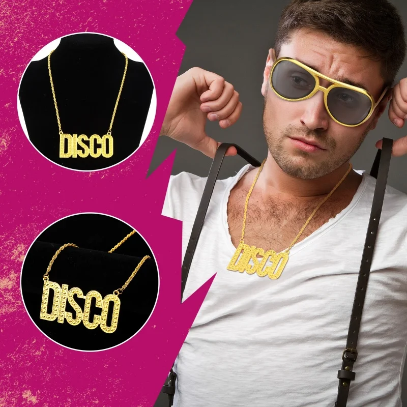 African Men's Synthetic Wig 3/4-Piece Set Afro Kinky Curly Wig Glasses Necklace Beard 70s 80s Disco Theme Party Costume Wig image 2