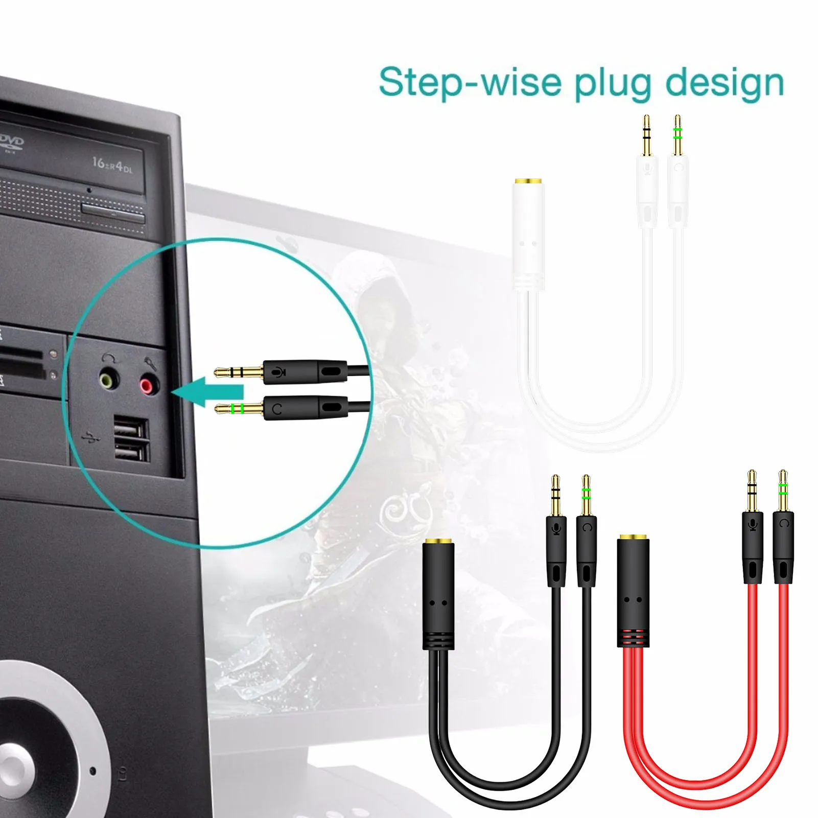 3.5mm jack microfone fone de ouvido cabo divisor áudio fêmea para 2 macho microfone aux cabos extensão para telefone computador