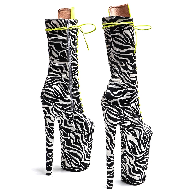 Leecabe  23CM/9inches  zebra-stripe PU Sexy  Fashion trend open toe  High Heels platform stripper heel Pole Dance boot