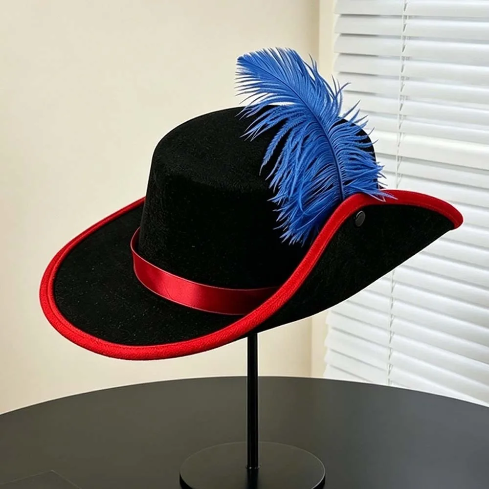 chapeu-de-feltro-cavalier-com-aba-larga-e-topo-plano-chapeu-de-palco-com-pena-artificial-leve-para-mascara-e-fantasia