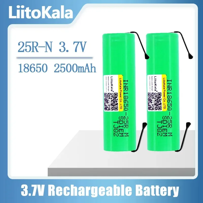 New Original 25R 2500mAh Li-lon Battery 18650 3.7V Power Rechargeable batteries Max 20A,35A discharge + Nickel sheet