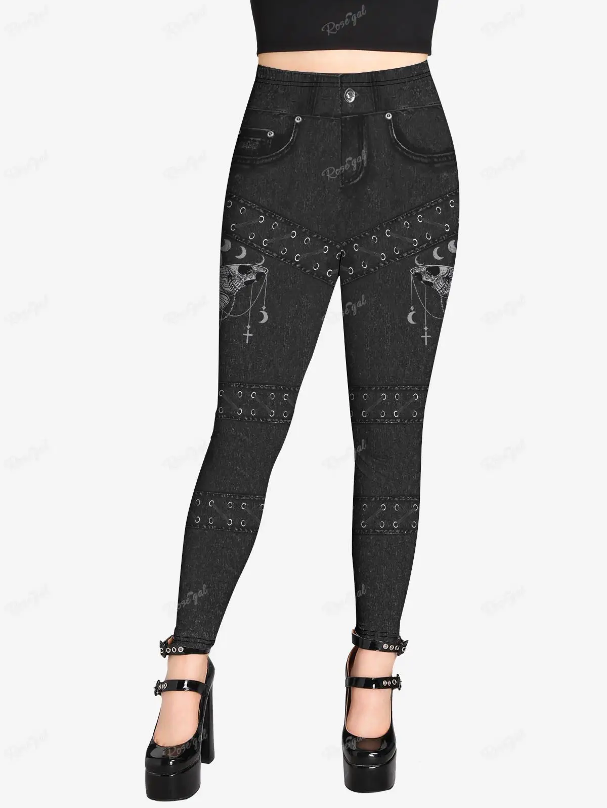 ROSEGAL Plus Size Gothic Leggings 3D Butterfly Jean Lace-up Printed Trousers S-5XL Women Streetwear Tight Pants Mujer