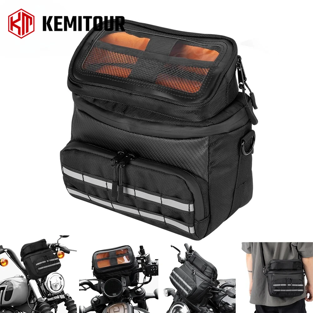 

Motorcycle Handlebar Tool Bag with Phone Pouch Universal Front Fork Sissy Bar Bag Storage Bag for Cruiser Softail Dyna Sportster