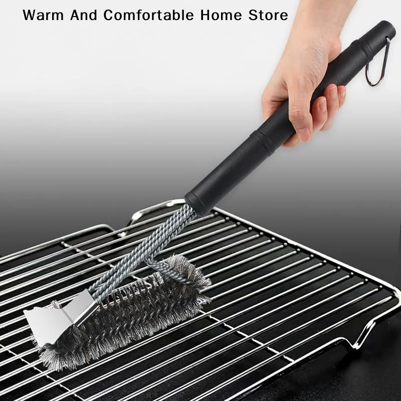 【W】Professional BBQ Grill Brush Made Of Stainless Steel Wire Triangular Brush For Scrubbing BBQ Multipurpose Cleaning Brush