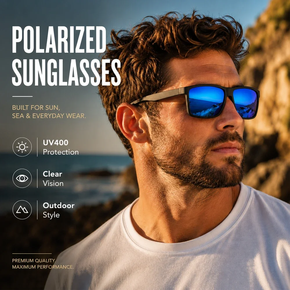 Herren Outdoor Polarisierte Sonnenbrille, Mattierter Rahmen UV400 Gläser für Angeln, Autofahren, Radfahren, Blendschutz Sportbrille – Detail 1