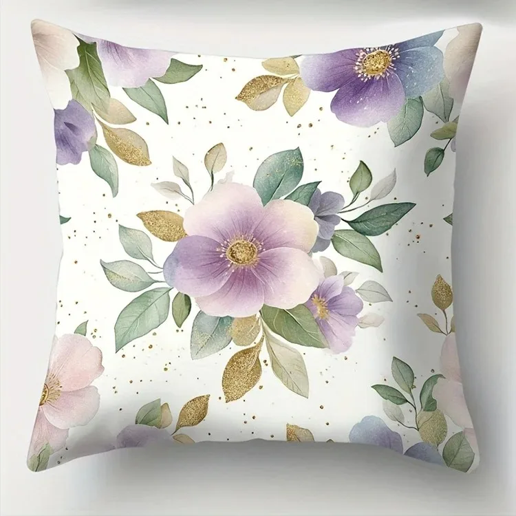 Home Decor Floral Print Pillow Cover, Durable Zipper Style, Pillowcase for Sofa, Bedroom & Car