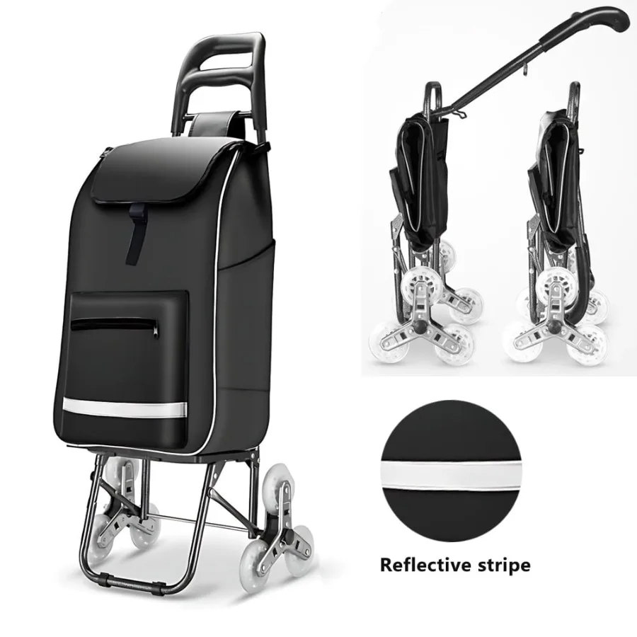 รถเข็นช็อปปิ้งพับได้พร้อมล้อสำหรับงานหนักเพื่อการปีนบันไดได้ง่าย รถเข็นอเนกประสงค์ความจุขนาดใหญ่สำหรับซื้อของชำซักรีด