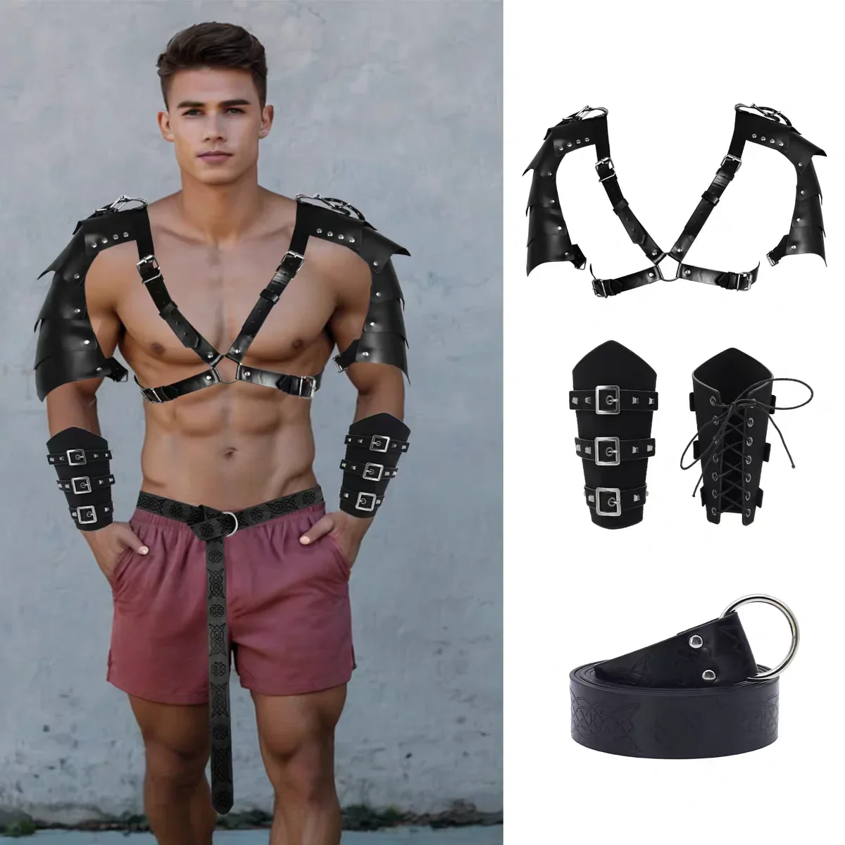 

Medieval Knight PU Leather Harness for Men Adjustable Buckle Body Chest Garter Belt Cosplay Nightclub Punk Chest Belt Clubwear