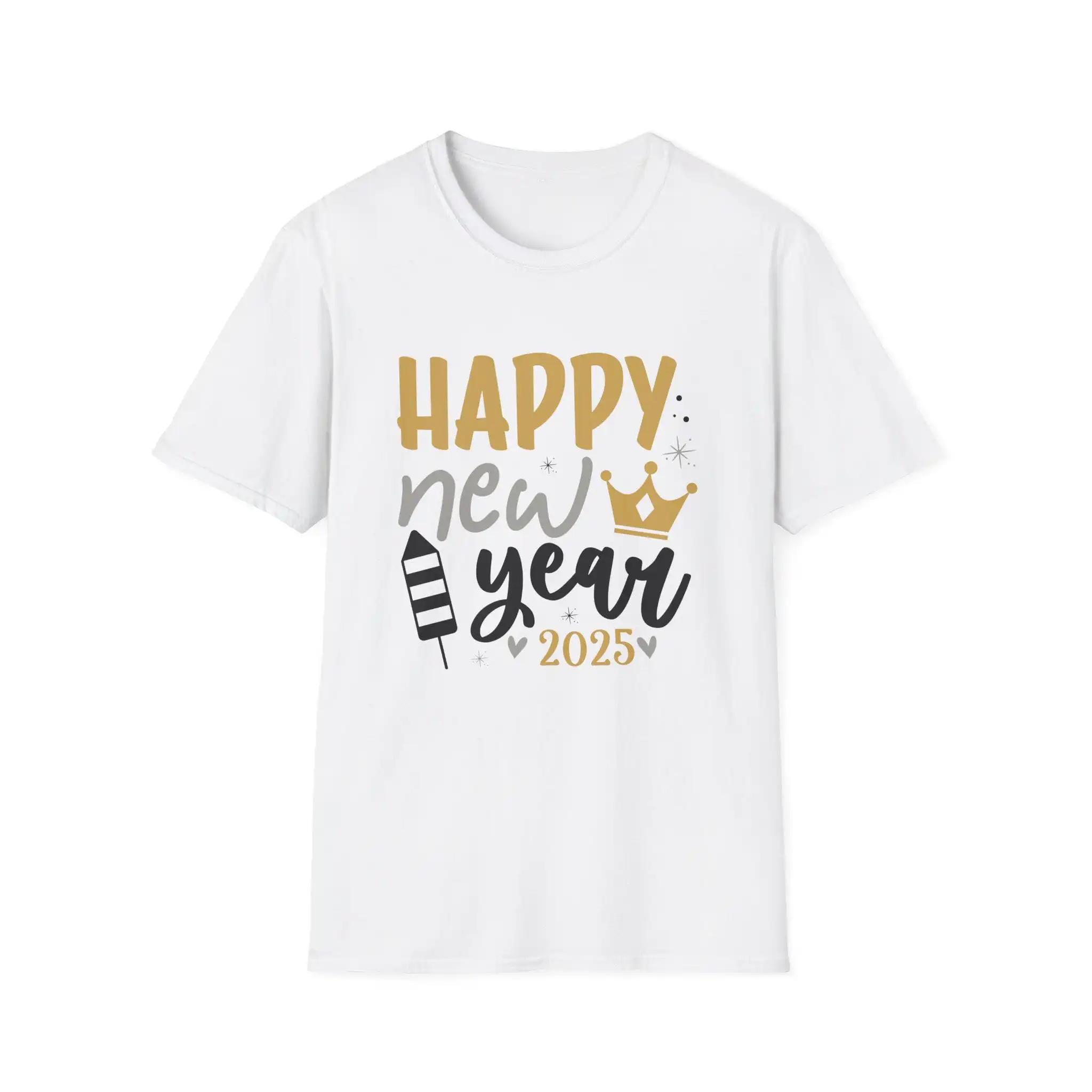 

Happy New Year 2025 Softstyle T Shirt Novelty Print XS 5XL Celebration Holiday Apparel Fun Party Top