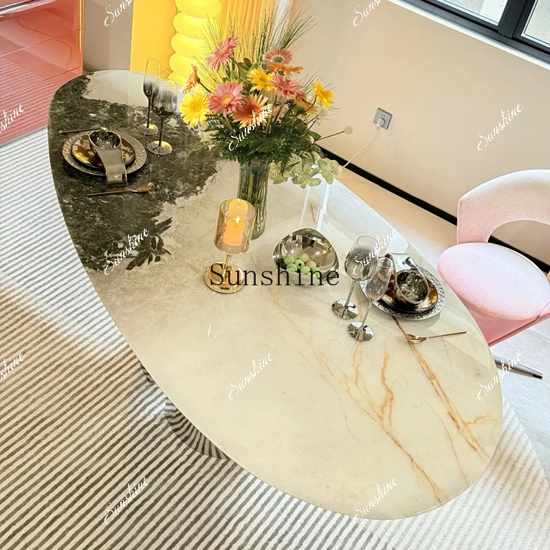 Natural Pandora Luxury Stone Modern Simple High-end Light Luxury Villa Household Water Drop-shaped Dining Table  FT