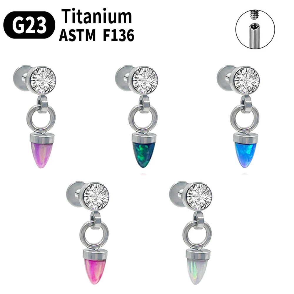 Opal 1PC Drop Earrings For Women G23 Titanium F316 Piercing Earrings Jewelry Labret Lnternally Threaded Tragus Cartilage