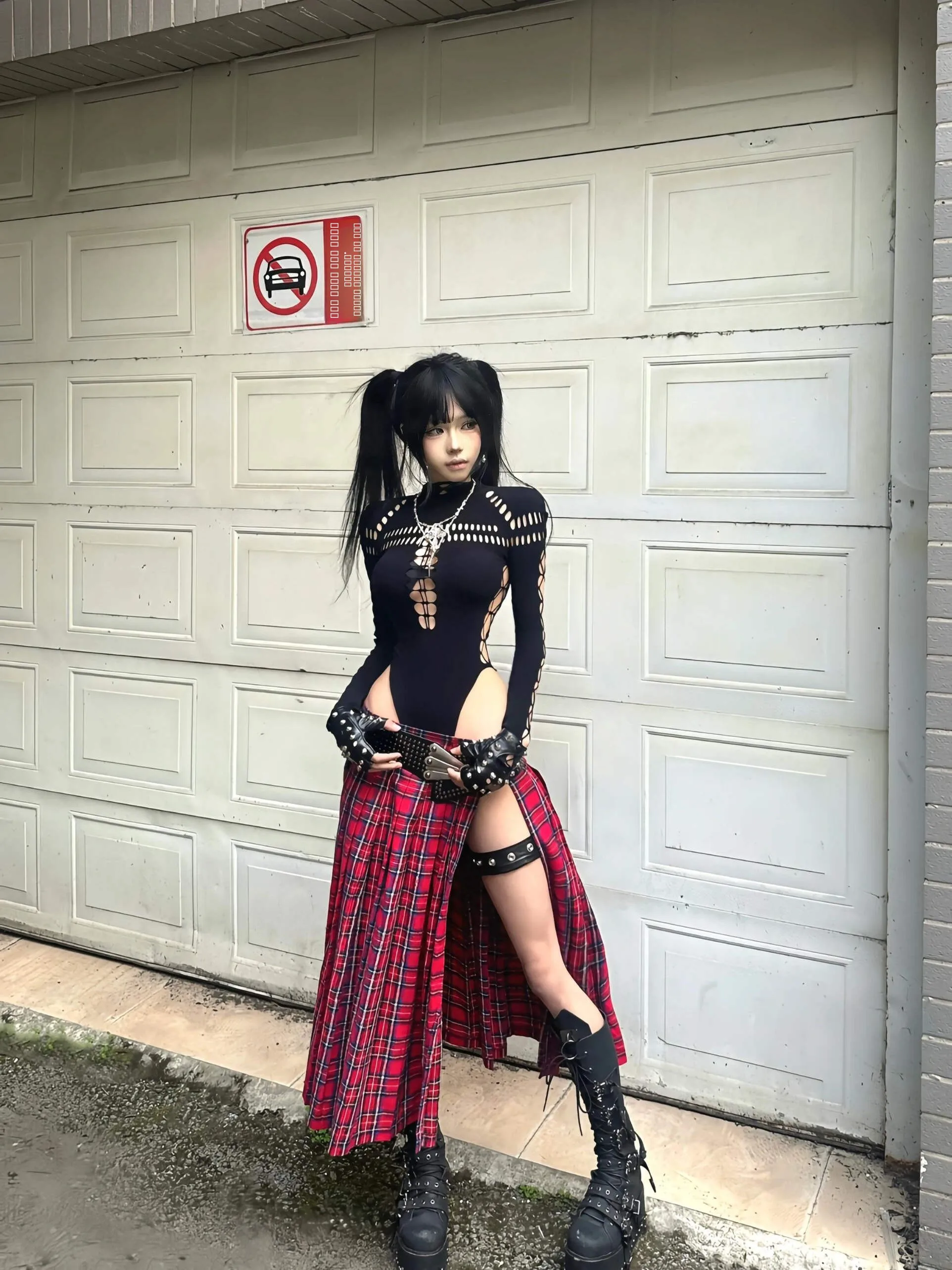 

GARIS Sexy Hollow out Ripped f High Collar Svel Long Sve Slim Fit Street Sle Silk Top for Young Women