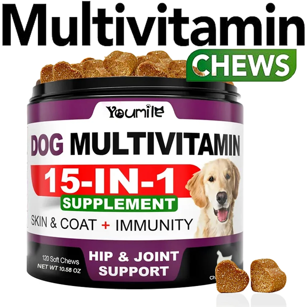 Senior & Puppy Dog Multivitamin Supplement Multi Vitamins Chicken Flavor Chews for Pet Joint Immunity Mobility Energy Gut Skin