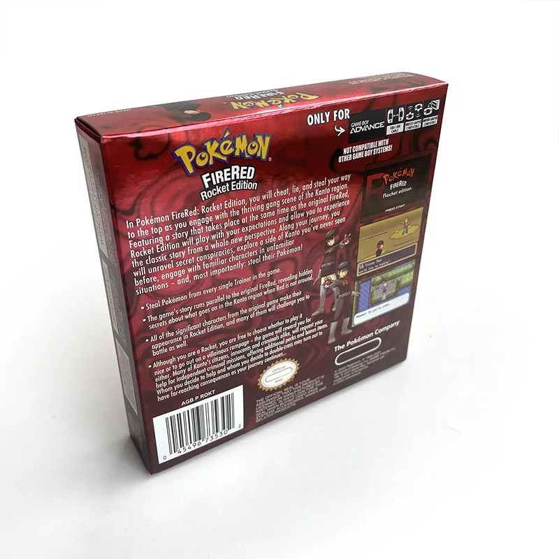 RTC Flash cart USA version English pokemon firered rocket edition Metallic Holographic Box Inner Tray Game Cartridge for GBA