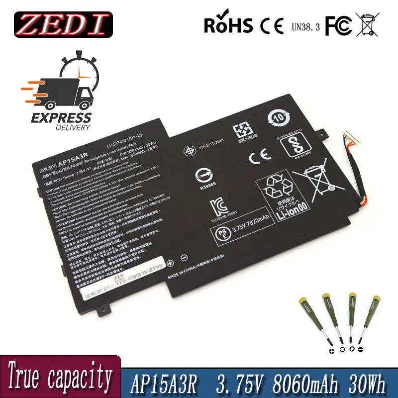 ZEDI new AP15A3R AP15A8R Laptop Battery For Acer Aspire Switch 10E SW3-013P Series AP15A3R 3.75V 30WH 8060mAh