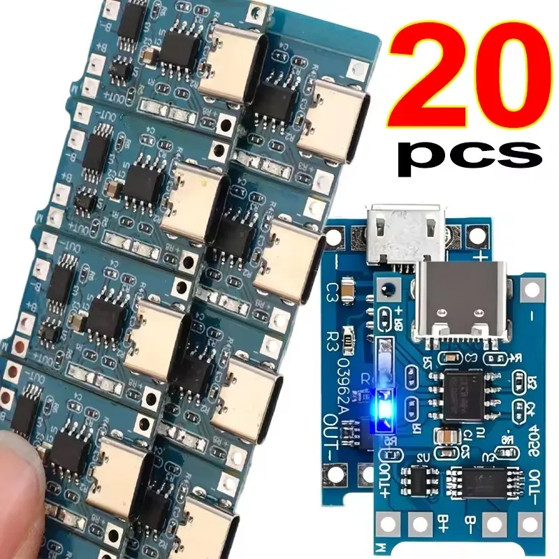 20/1Pcs TP4056 Type-c USB C Micro USB 5V 1A 18650 Lithium Battery Charger Module Charging Board with Dual Protection Functions