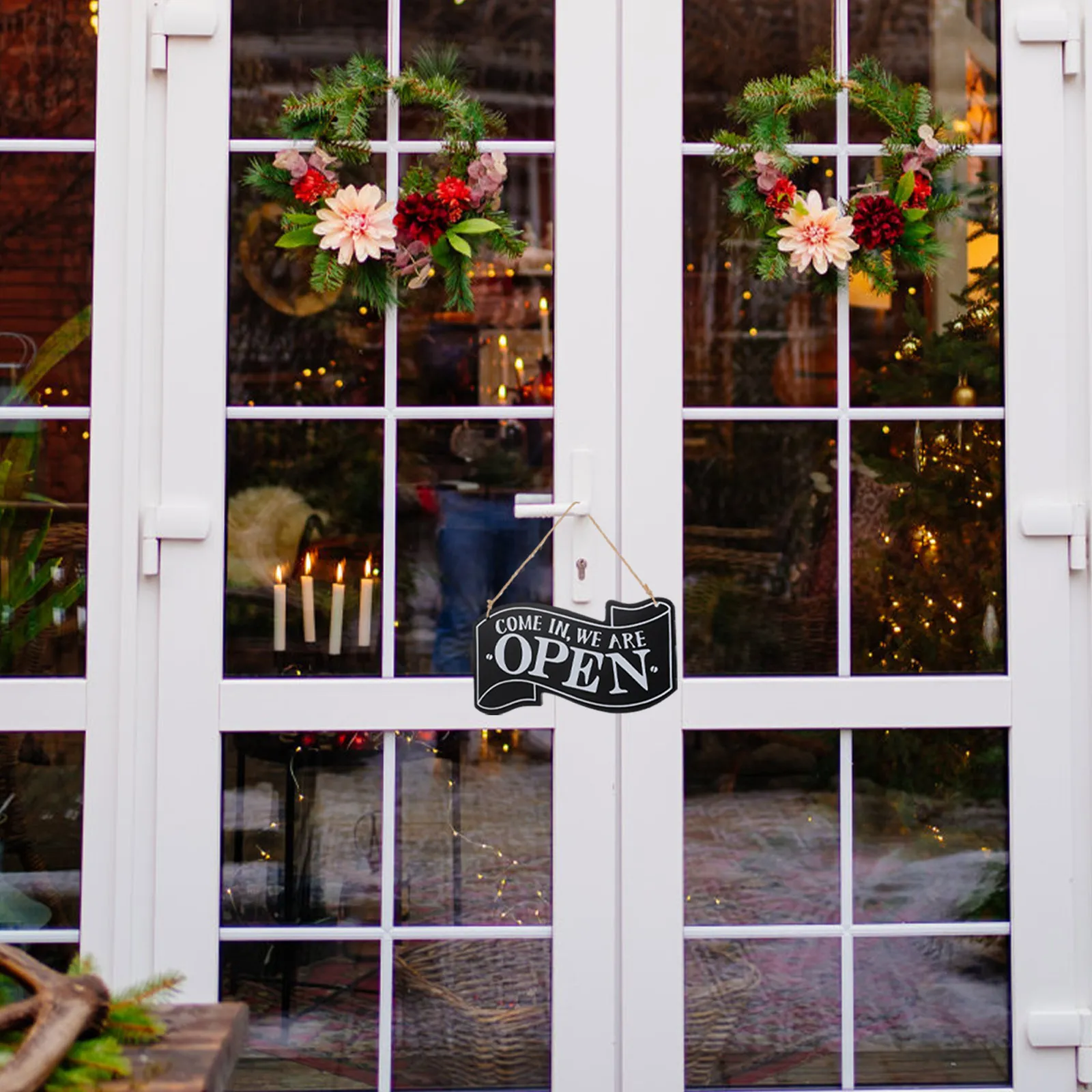 Wooden Open Closed Sign 2Pcs Double Sided Hanging Door Signs Vintage Bold Letters for Shop Cafe Bar