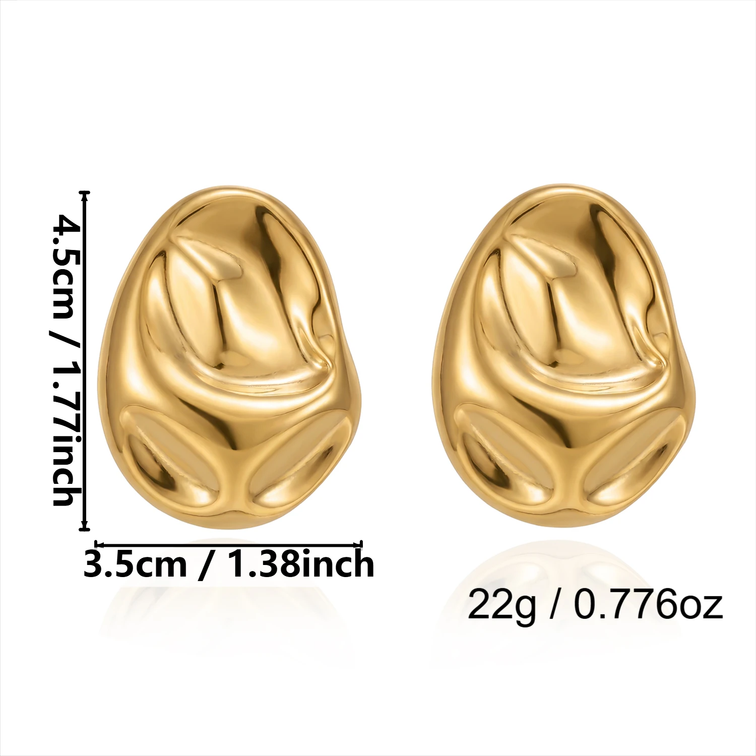 Vintage Chunky Lava Edelstahl-Ohrstecker für Damen, zierliche gehämmerte ovale Faltenohrringe, Statement-Schmuck, wasserdicht – Detail 7
