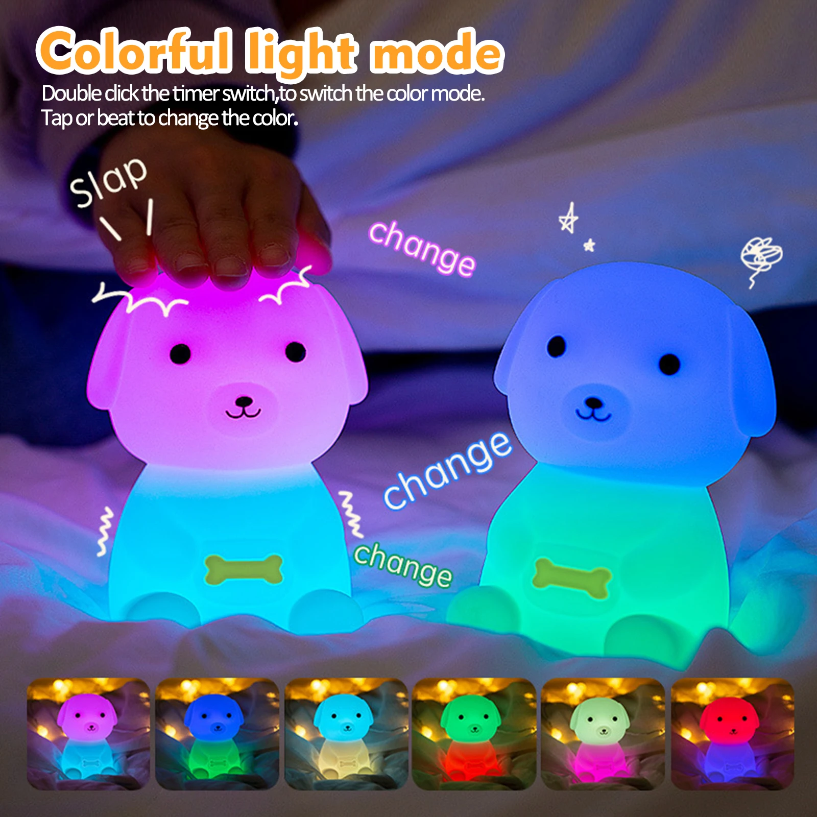 Imagem -03 - Cute Silicone Led Puppy Night Light Lâmpada Animal Sensor de Toque Dog Night Lamp Kids Bedside Bedroom Decor Presentes de Aniversário