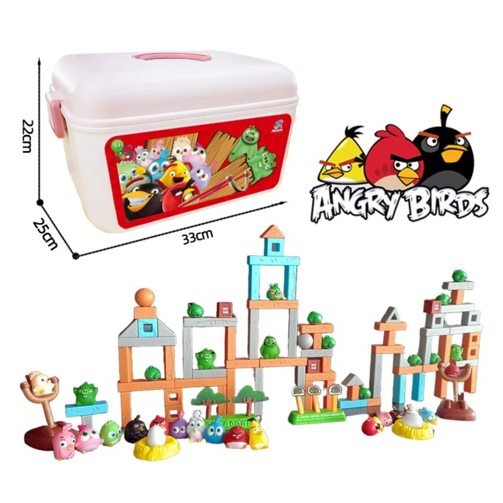 Rongdafeng Angry Birds Storage Bucket Building Block Set Anime Figures Interactive Slingshot Play Scene for Fun Collectible Toy
