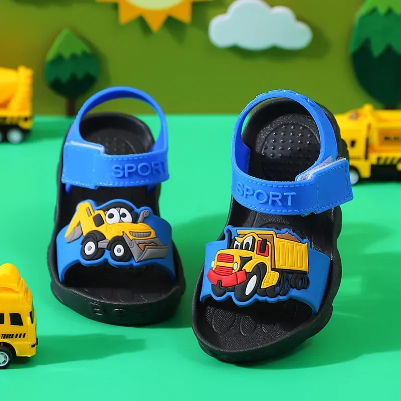 Summer Children Shoes Boys Sandals Flat Bottom Breathable Baby Walking Shoes Cartoon Car Kids Outdoor Students Running Sandals