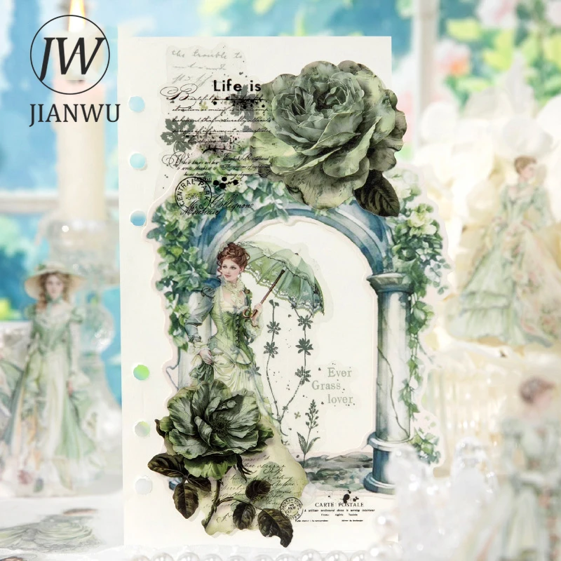 JIANWU Spring Fragment Skirt Series Vintage Character Landscape Material Collage PET Sticker Creative DIY Journal Stationery view 4