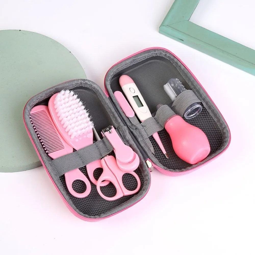 

8pcs EVA Bag Baby Health Care Kit Soft Bristle Brush Material Safety Child Care Cleaning Set Nail Clippers Comb Thermometer