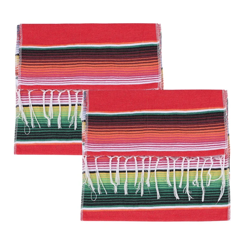 

2 Pack 14 By 84 Inch Mexican Table Runner 14 X 84 Inch Mexican Party Wedding Decorations Fringe Cotton Serape Blanket Table Runn