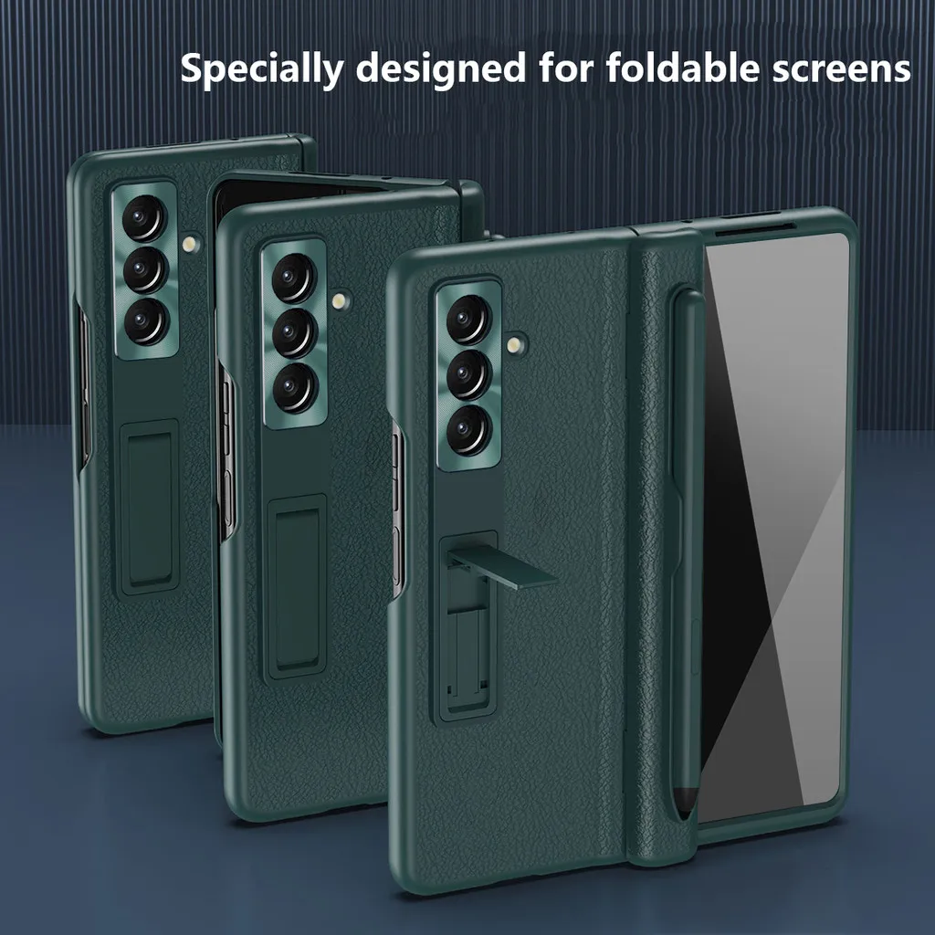 

Чехол с сенсорной ручкой для Samsung Galaxy Z Fold 7, 6, 5, 4, 3 Fold7, кожаная петля, защитная пленка для экрана, складная крышка из закаленной пленки
