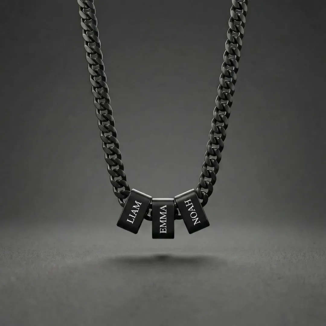 Collier personnalisé avec nom, chaîne cubaine en acier, collier à perles, cadeau pour lui, papa, petit ami, cadeau pour la fête des pères