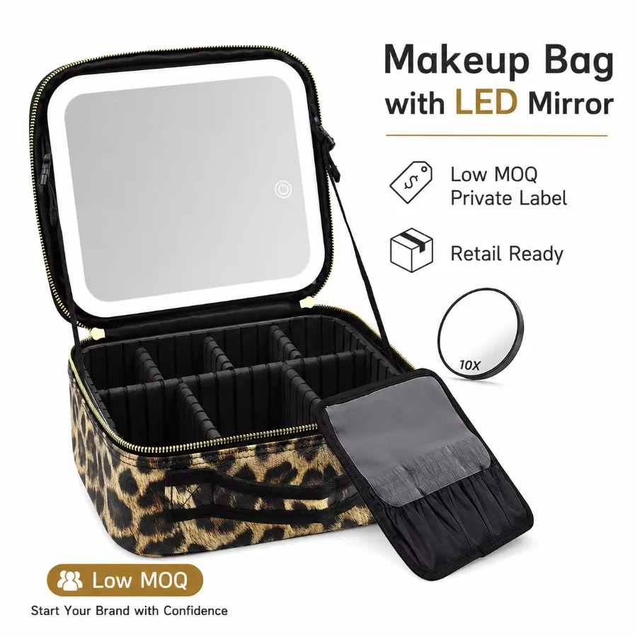 Fashion trend, cosmetic bag, PU material, travel storage bag with light