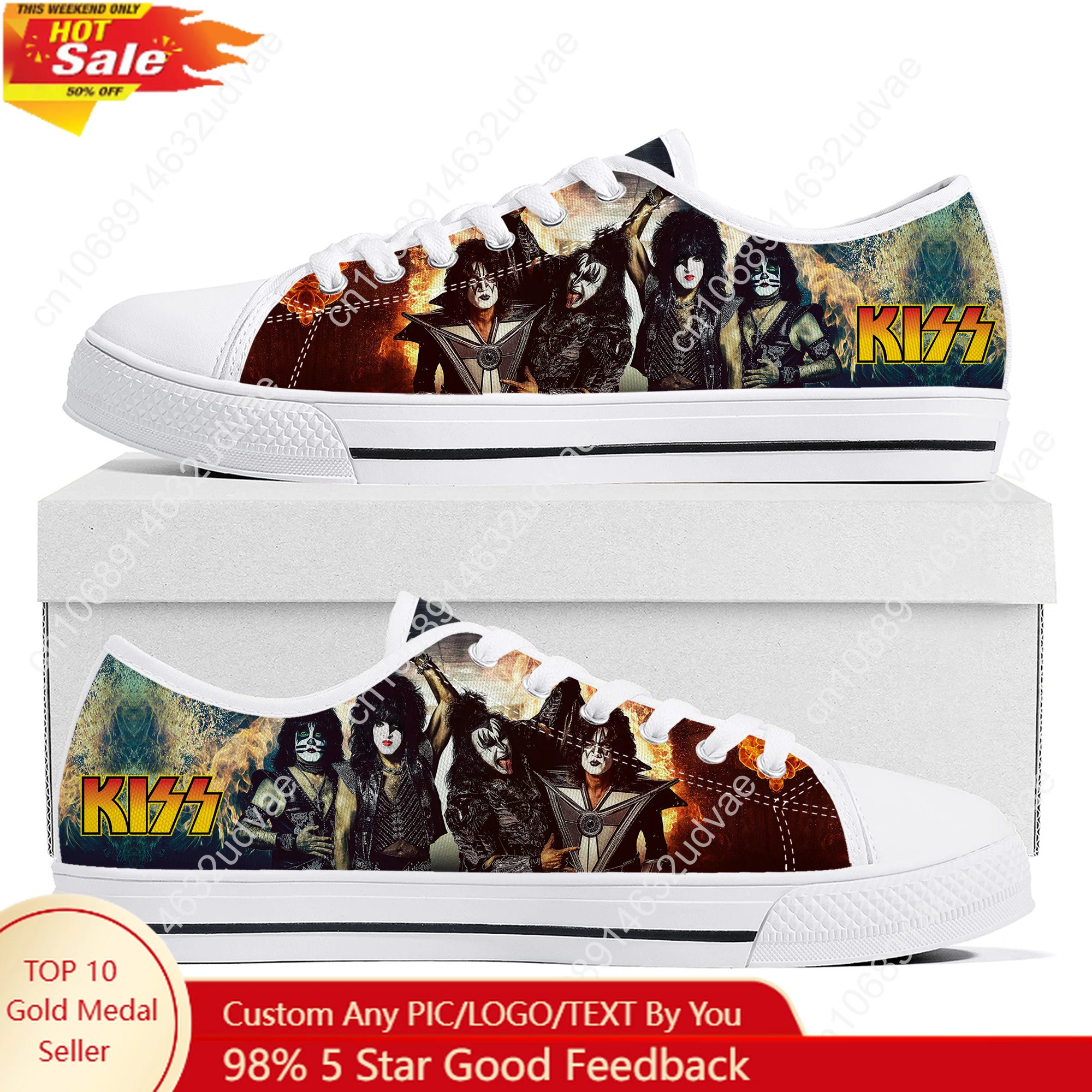 

Kiss Rock Band Low Top Shoes Man Woman Teenager Canvas Casual Sneaker Sneakers Couple Footwear Custom Shoe White