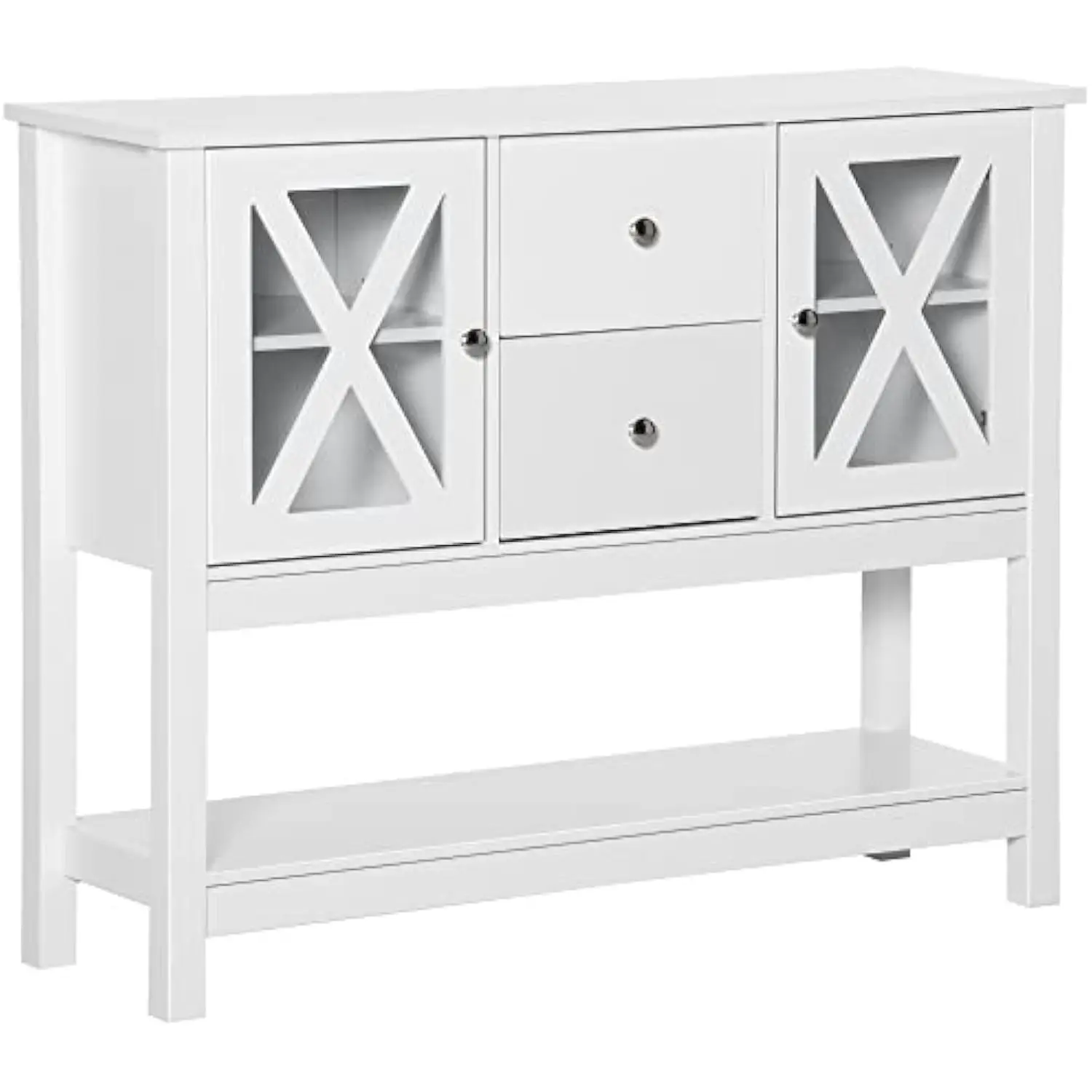 

Coffee bar cabinet, kitchen cabinet with storage drawers and glass door for living room, entryway, white
