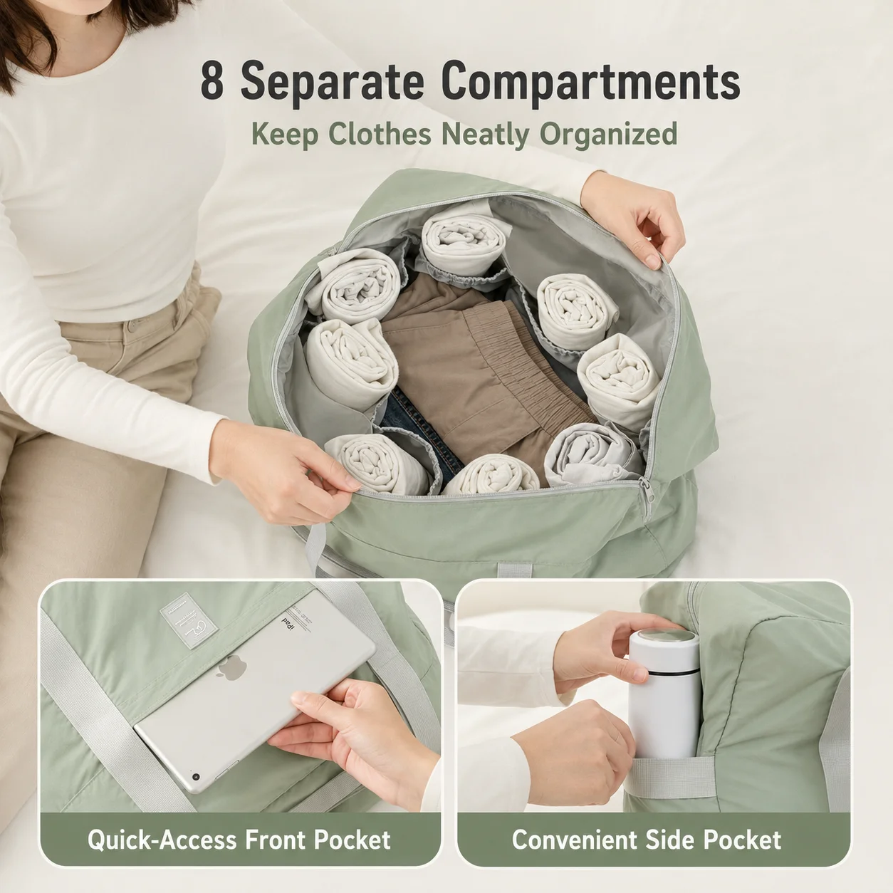 Sac de voyage pliable et étanche, fourre-tout de grande capacité, sac de rangement de bagages avec plusieurs poches