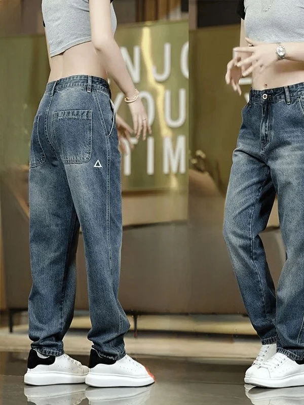 

Men's Fce Lined Retro Workwear Denim Jeans Straight Leg Loose Fit Wide Leg Pants Autumn Winter Heavy Embroidery Casual Sle