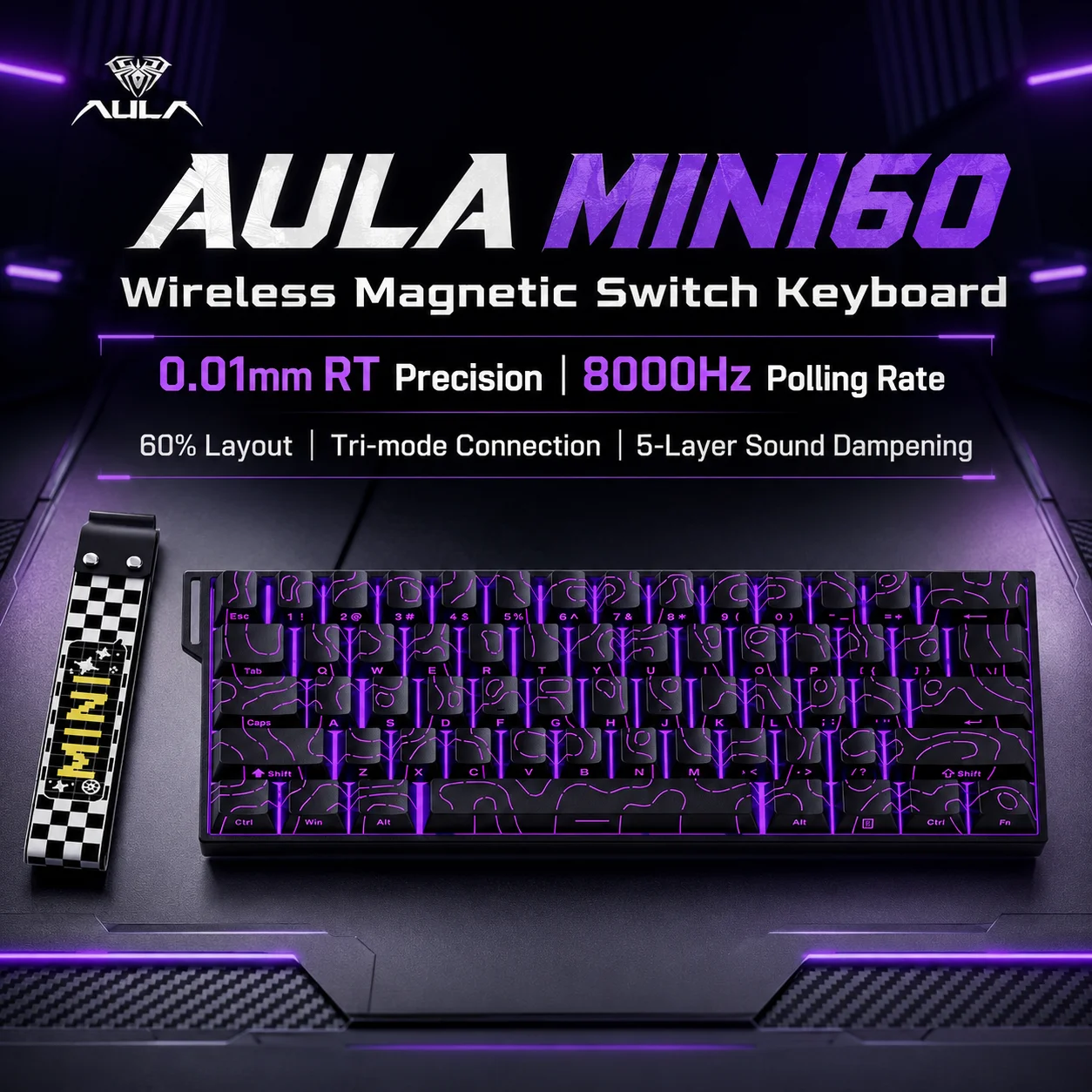 AULA MINI 60HE Magnetic Keyboard Wireless 60% Rapid Trigger 8K Return Esports Customize RGB Magnetic Switch Gaming Keyboard
