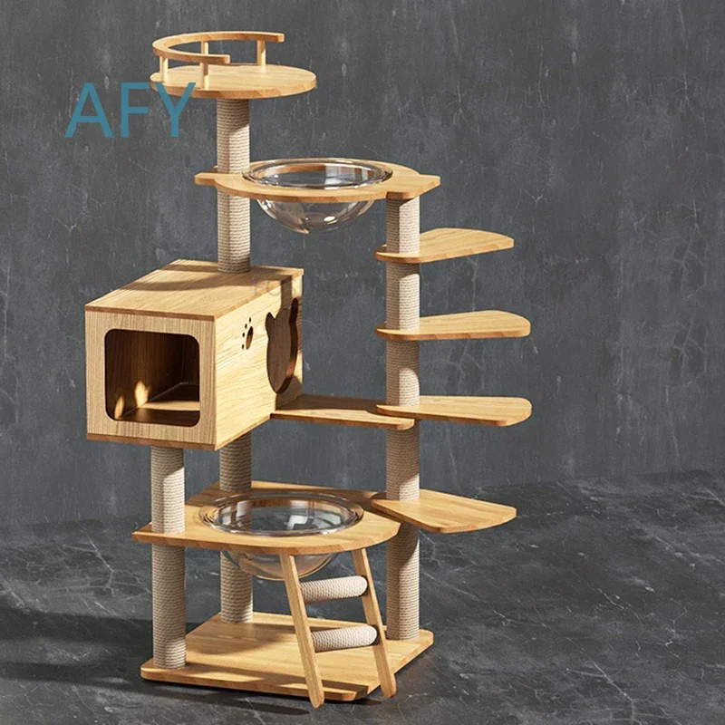 Modern Solid Wood Sisal Cat Climbing Frame for Pet Furniture Space Capsule Creative Household Pet Supplies Cat Jumping